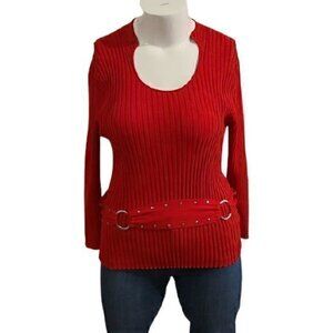 [Sharon Young] Red Sweater with attached Belt